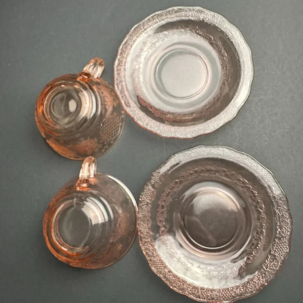 Vintage Pink Glass Set of 2 Cup Saucer
